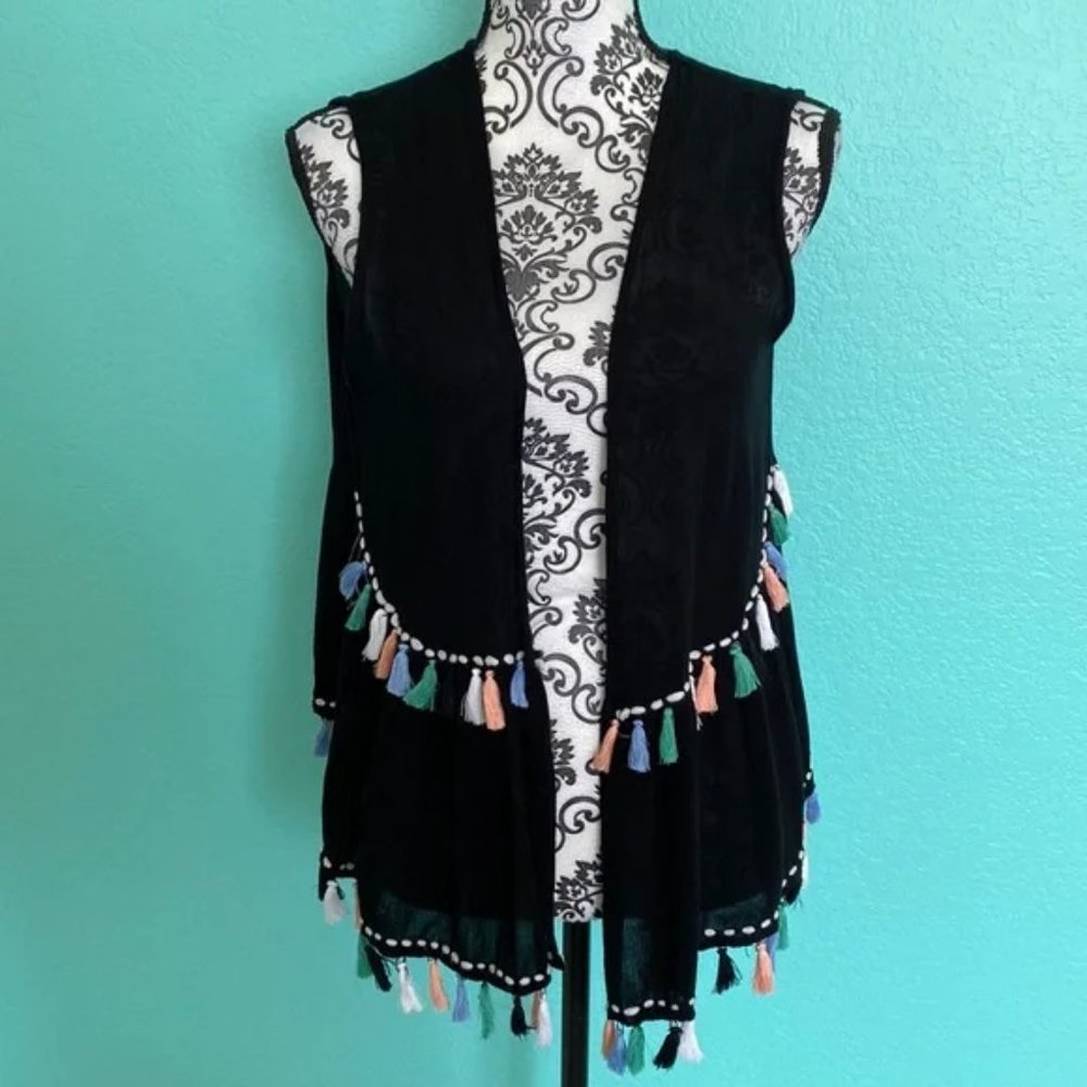 Steve Madden Nyc Open Front Fringe Tassel Shrug Os - image 2